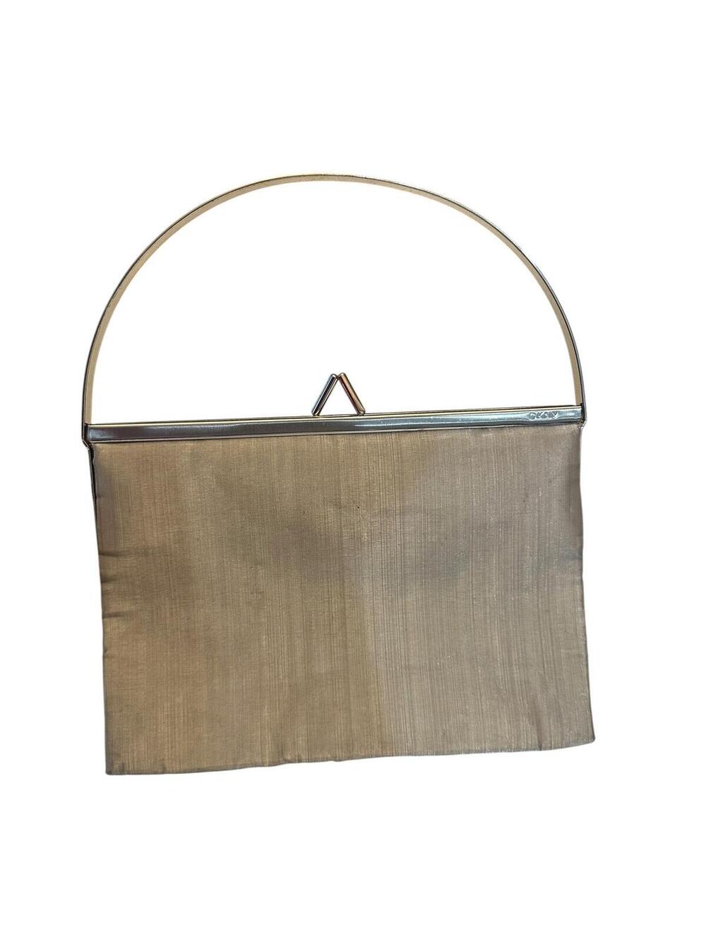 DKNY Silver Satin Frame Clutch Evening Bag